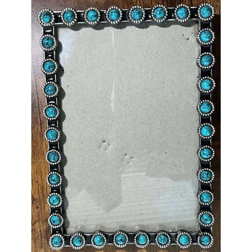 Southwest Theme Photo Frame with Turquoise Fully Studded Accents 4X6 Table Top